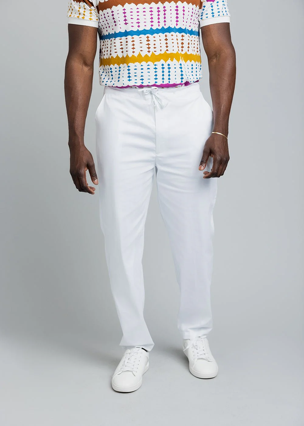 Adil Men's Traditional Dress Pants with Drawstring (White) - Image 4