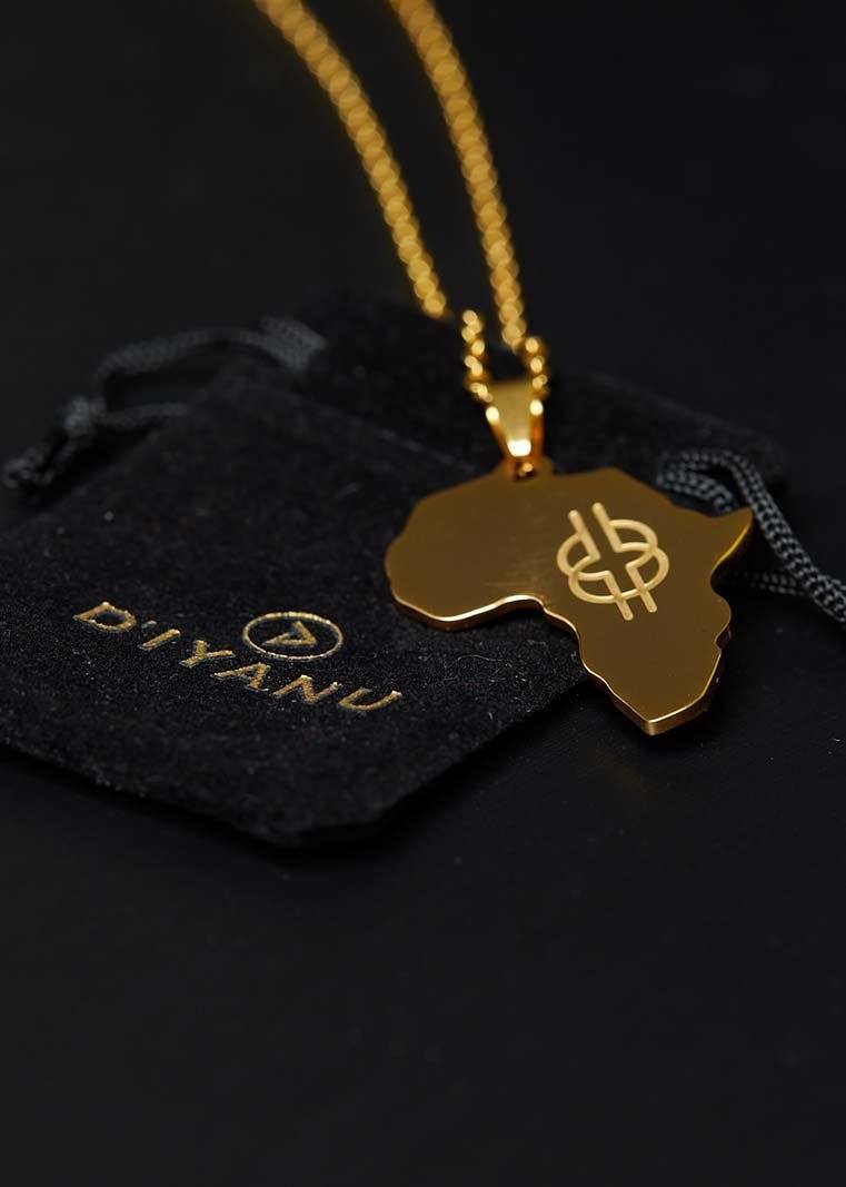 Adinkra Africa Map Gold Necklace- Wisdom Knot Symbol - Image 3