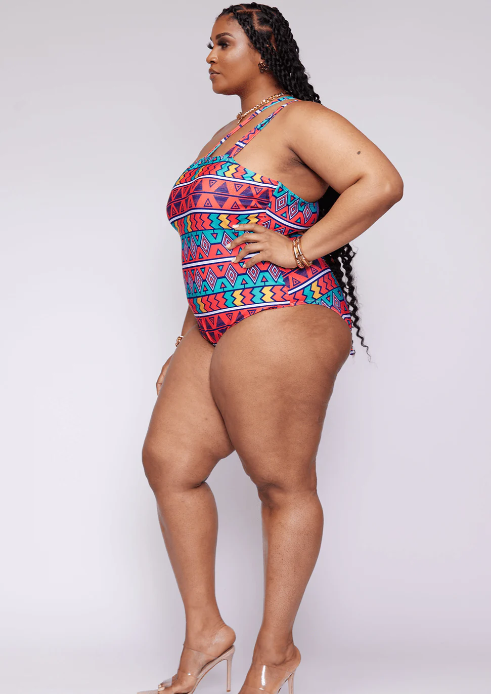 Adowa Women's African Print Swimsuit (Rainbow Tribal) - Clearance - Image 3