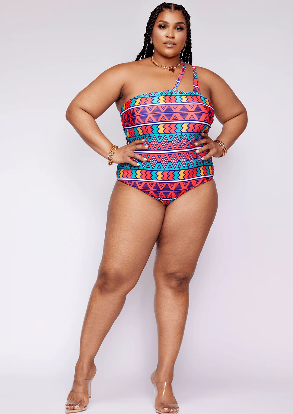 Adowa Women's African Print Swimsuit (Rainbow Tribal) - Clearance - Image 4
