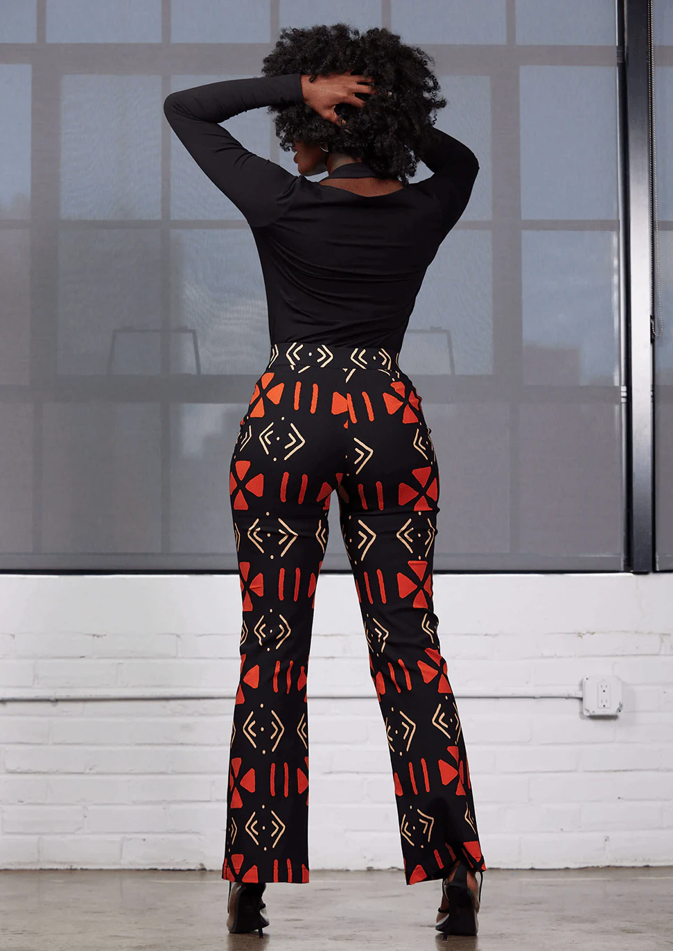 Abebe Women's African Print Stretch Wide Leg Pants (Natural Mudcloth) - Image 5