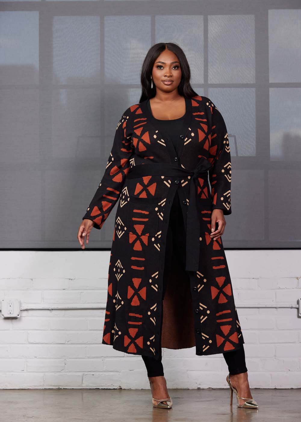 Aisha Women's African Print Cardigan (Natural Mudcloth) - Image 4