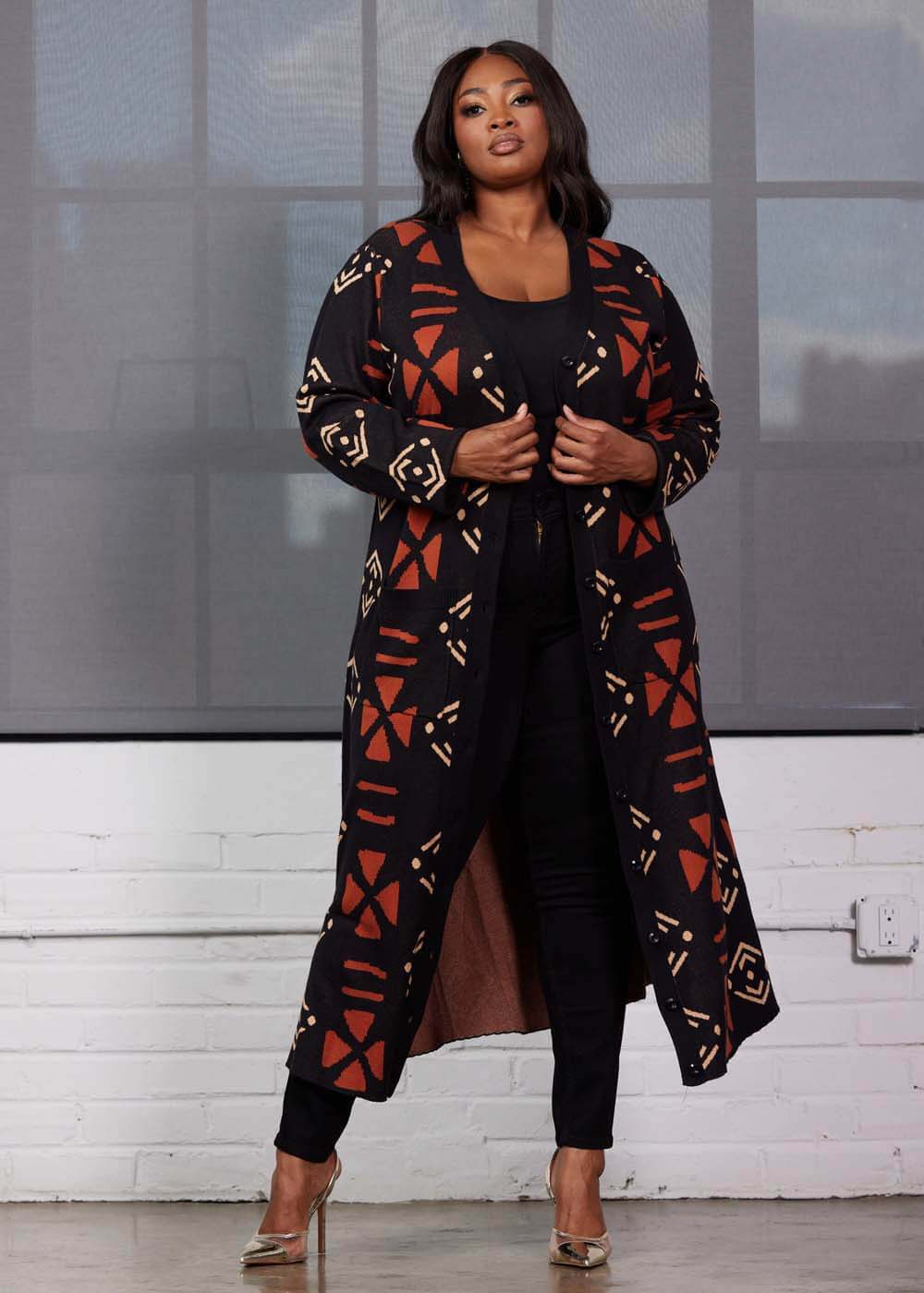Aisha Women's African Print Cardigan (Natural Mudcloth) - Image 7