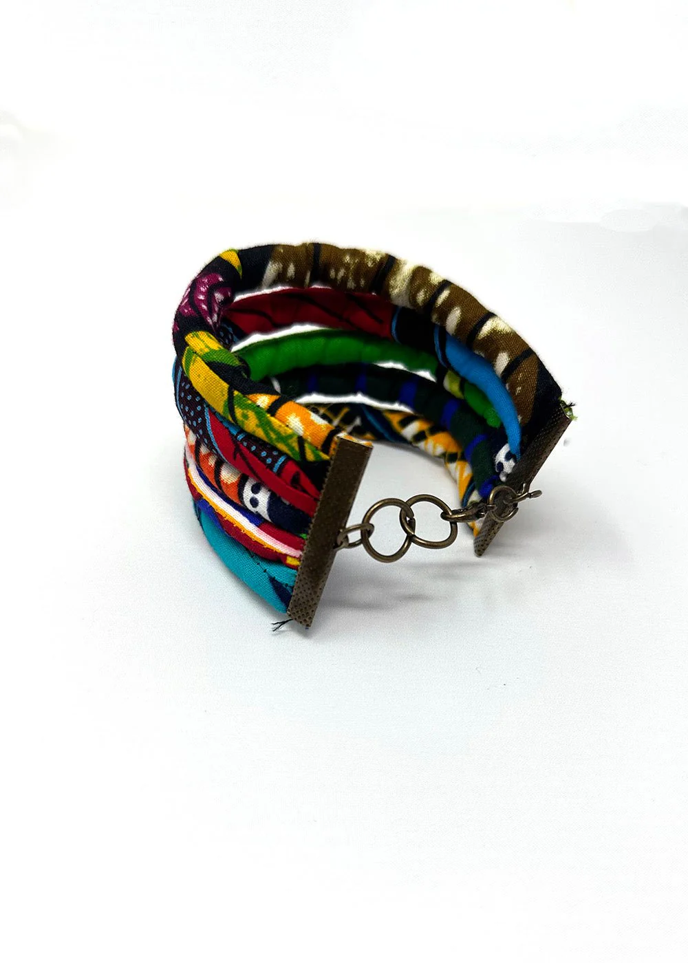 Asabi Women's African Print Layered Bangle Bracelet (Mixed Tribal Prints) - Image 3