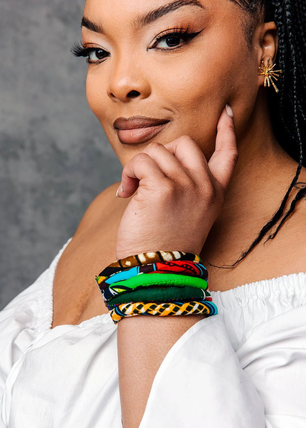 Asabi Women's African Print Layered Bangle Bracelet (Mixed Tribal Prints) - Image 4