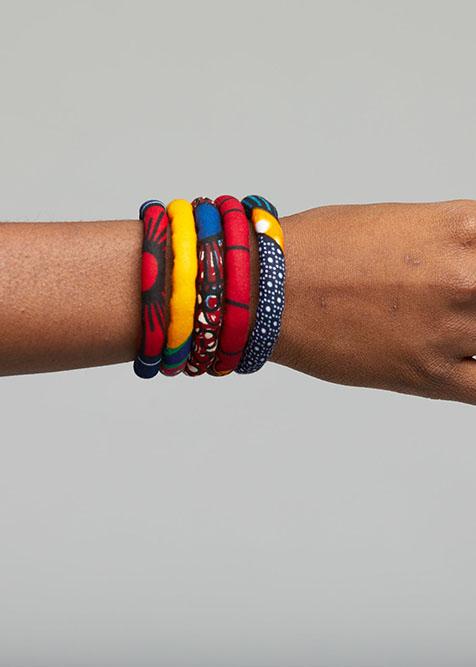Asabi Women's African Print Layered Bangle Bracelet (Mixed Tribal Prints) - Image 7