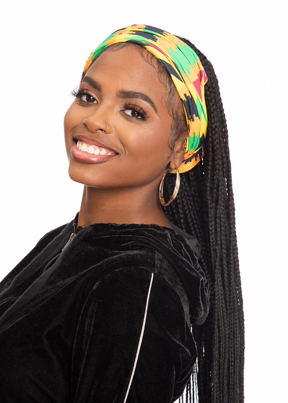 Tikib African Print Tube Face Mask (Gold Maroon Kente) - Image 3