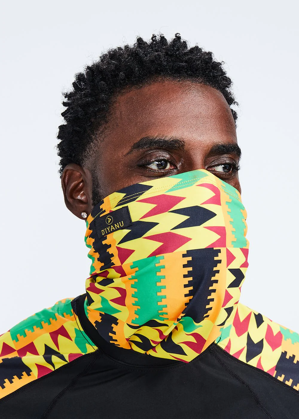 Tikib African Print Tube Face Mask (Gold Maroon Kente) - Image 6