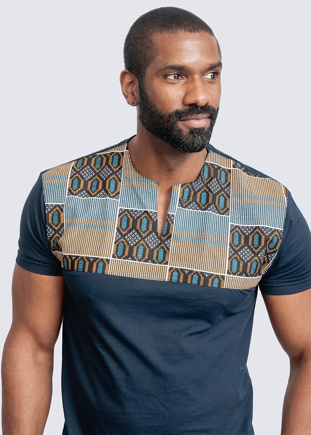 Dayo Men's African Print T-Shirt (Blue/Tan/Navy) - Image 8