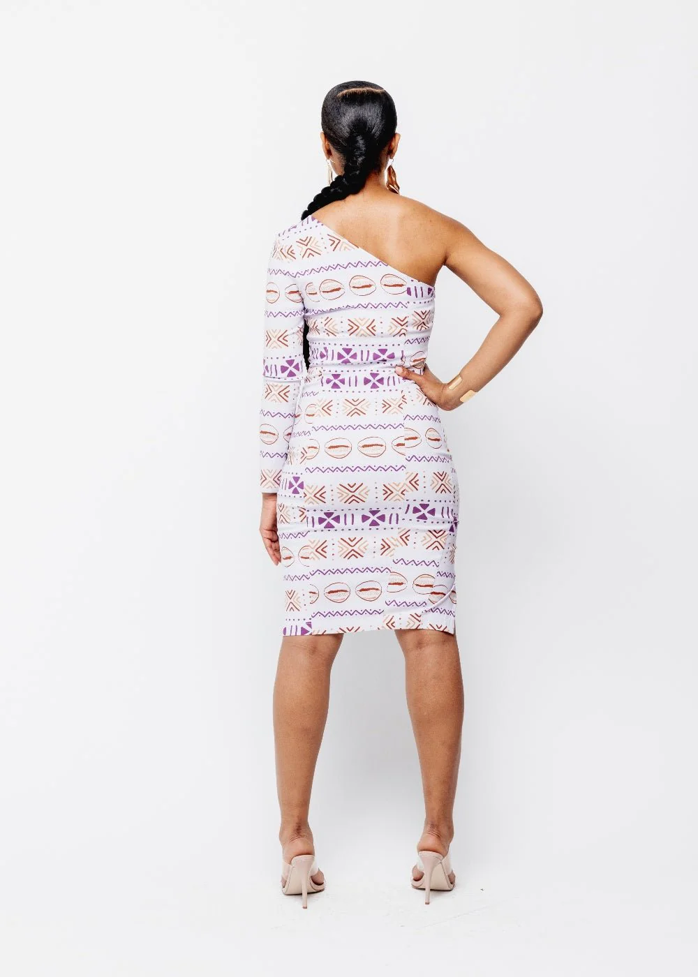 Deja Women's African Print One Stretch Shoulder Dress with Cut-Out (Mauve Plum Mudcloth) - Clearance - Image 10
