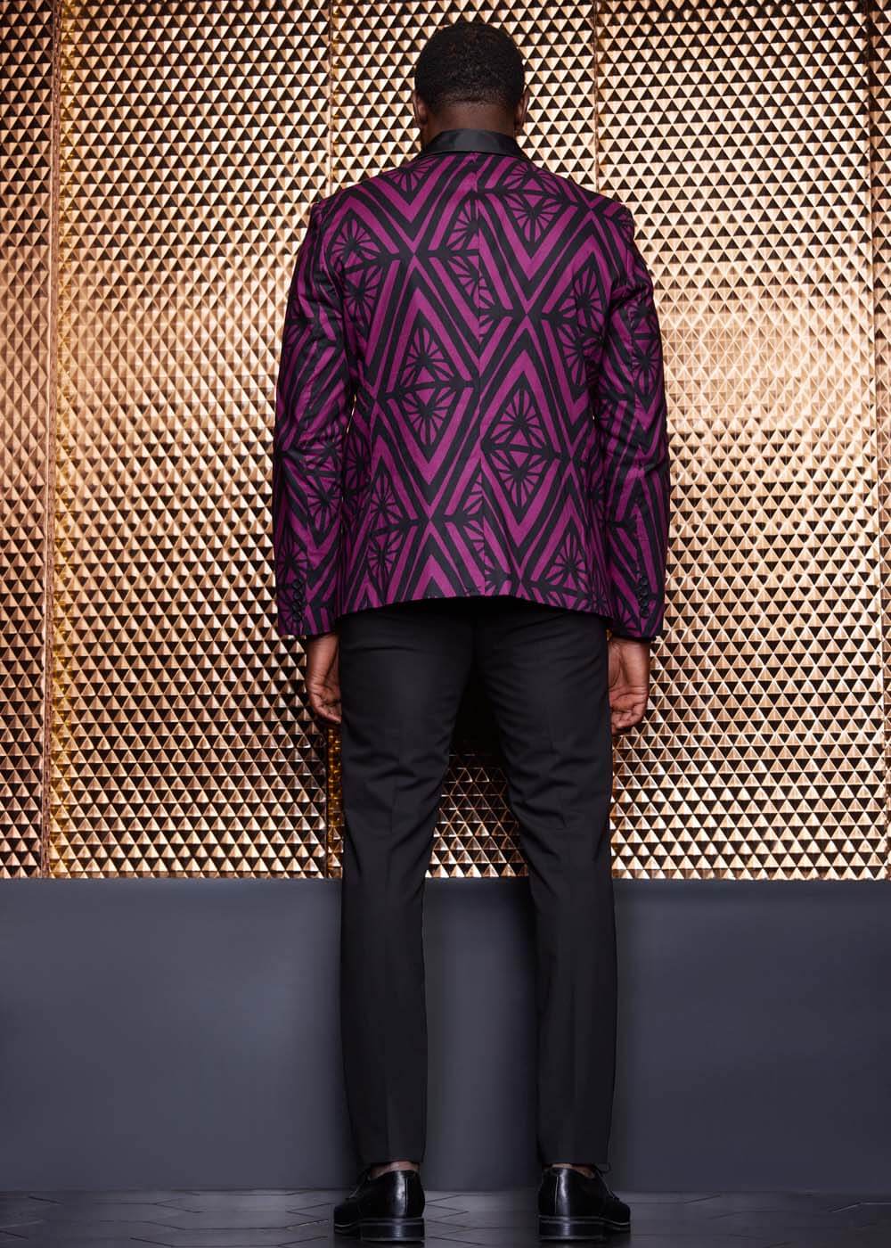 Enofe Men's African Print Blazer (Plum Diamonds) - Image 3