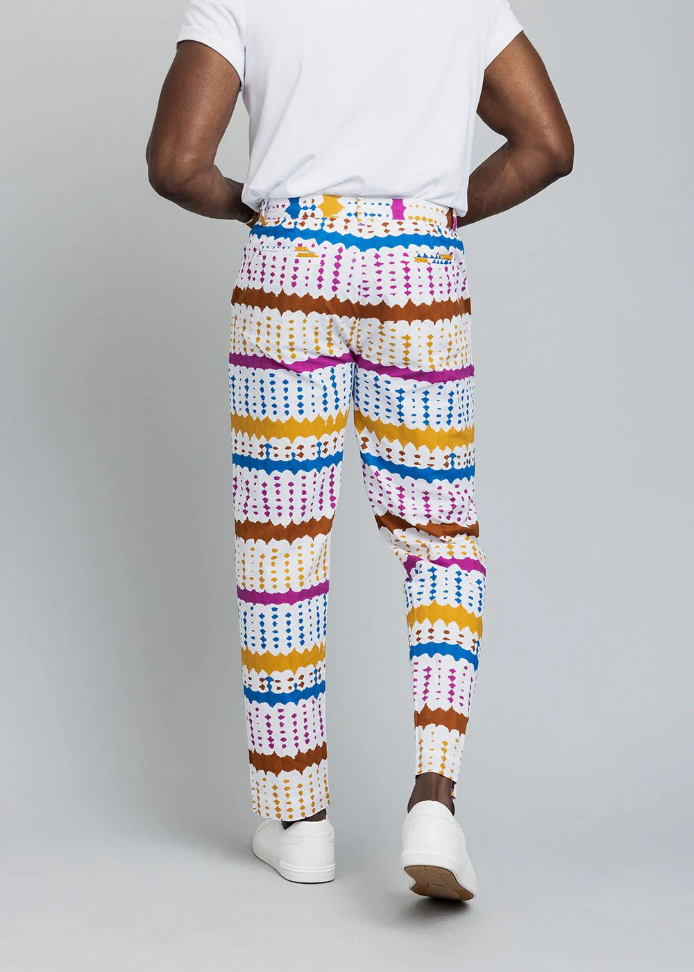 Hadjar Men's African Print Trousers (White Nautical Adire) - Image 3