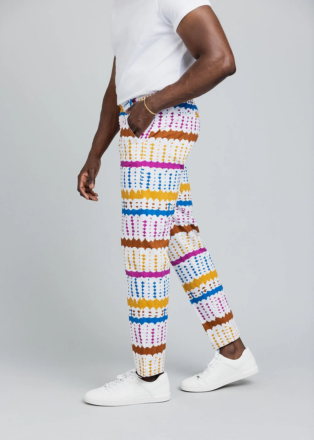 Hadjar Men's African Print Trousers (White Nautical Adire) - Image 4