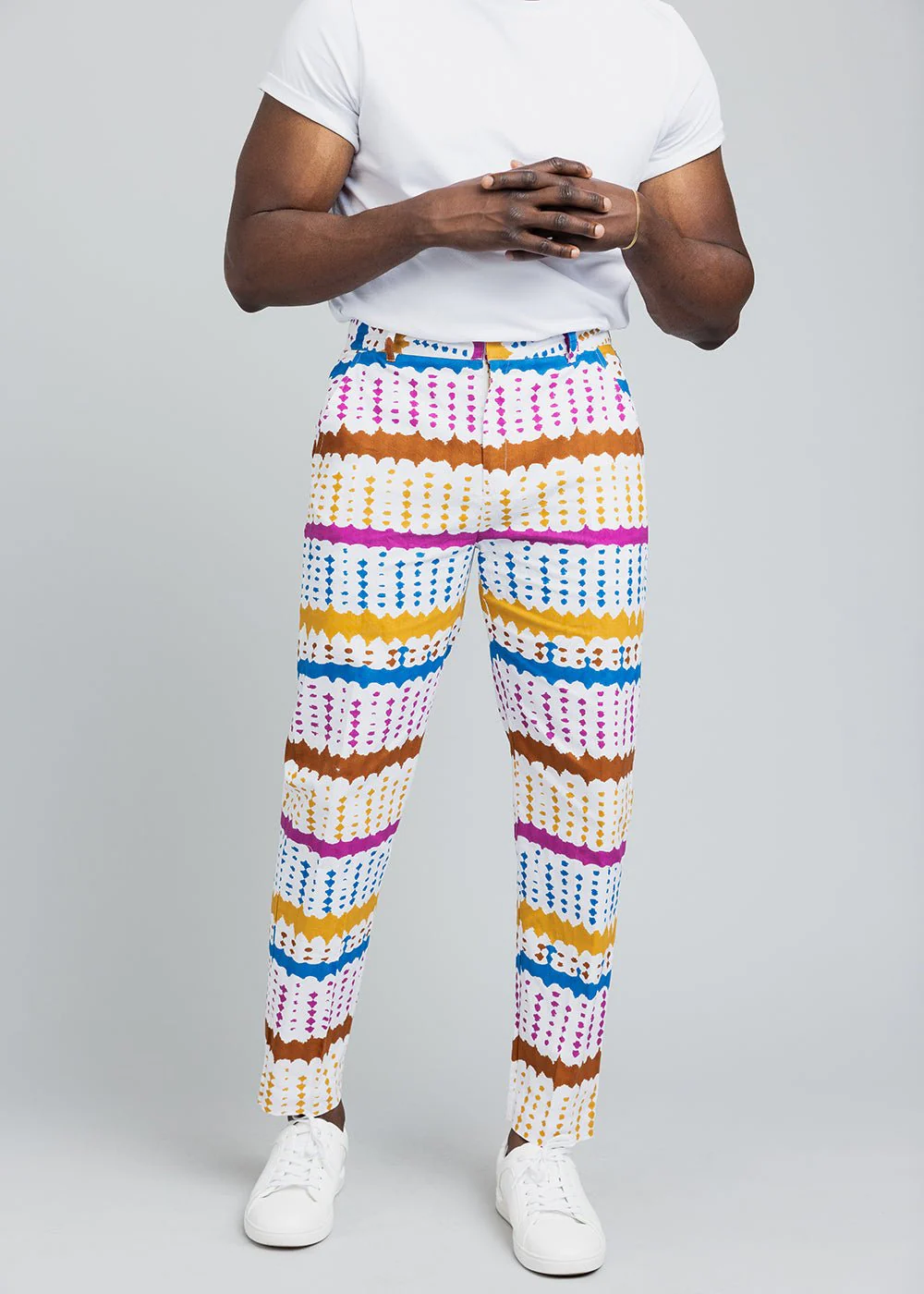 Hadjar Men's African Print Trousers (White Nautical Adire) - Image 7
