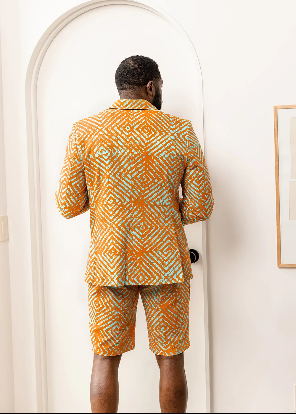 Hami Men's African Print Lightweight Blazer (Orange Blue Adire) - Image 3