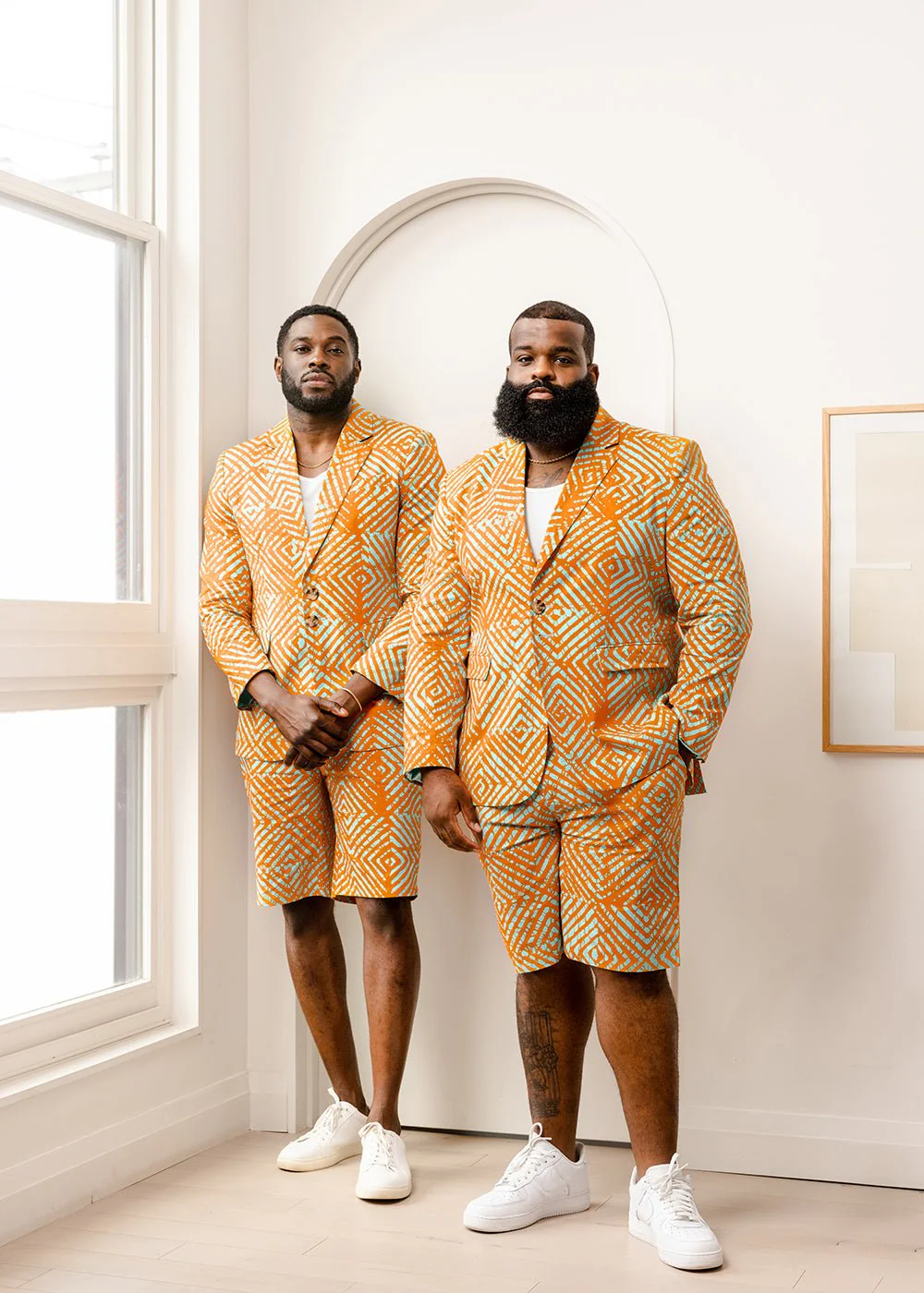 Hami Men's African Print Lightweight Blazer (Orange Blue Adire) - Image 5