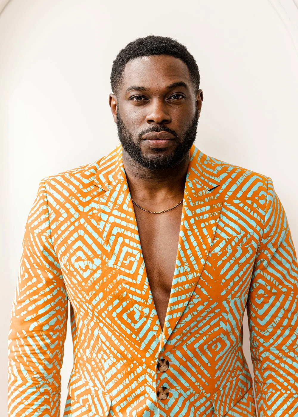 Hami Men's African Print Lightweight Blazer (Orange Blue Adire) - Image 8