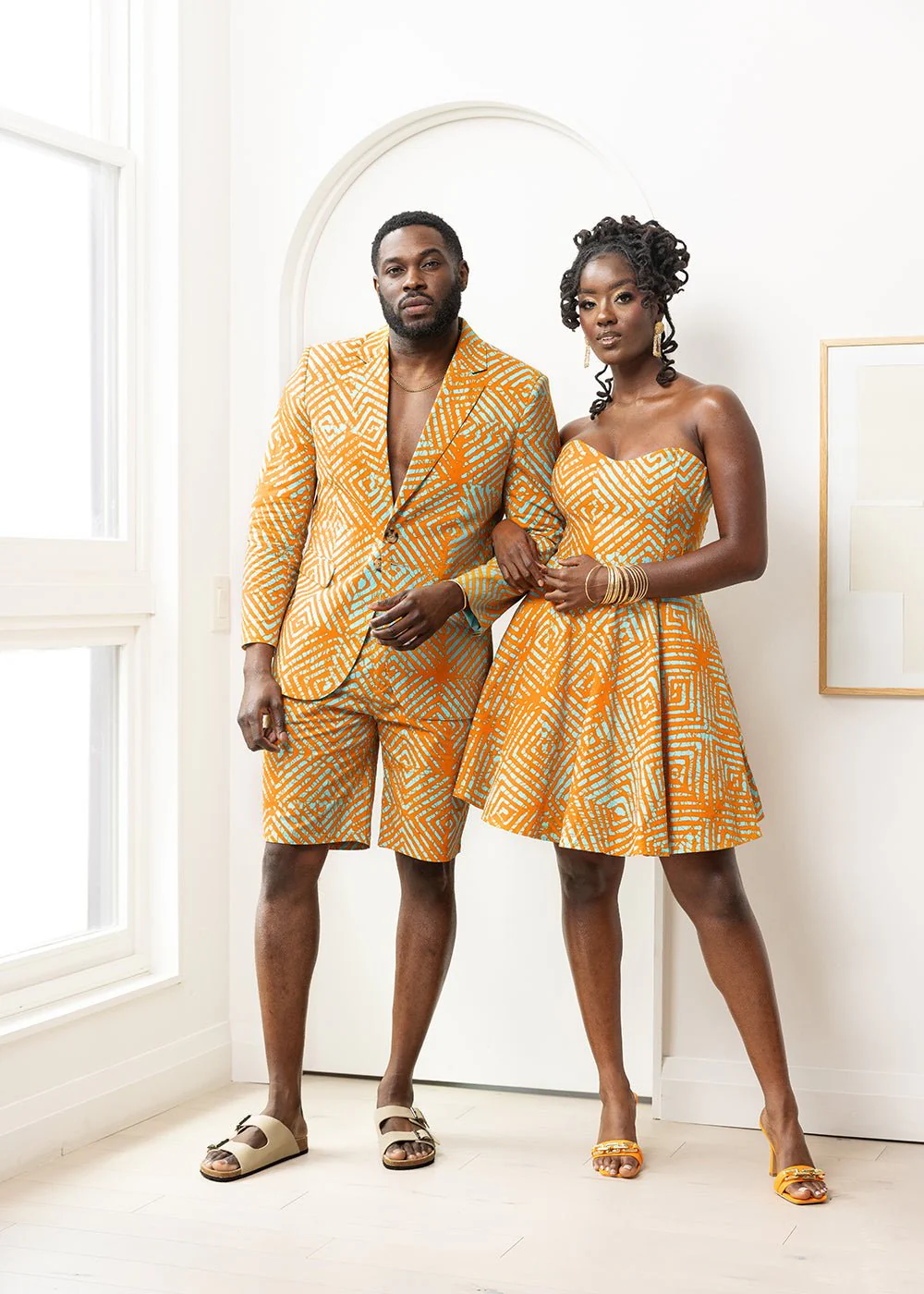 Hami Men's African Print Lightweight Blazer (Orange Blue Adire) - Image 9