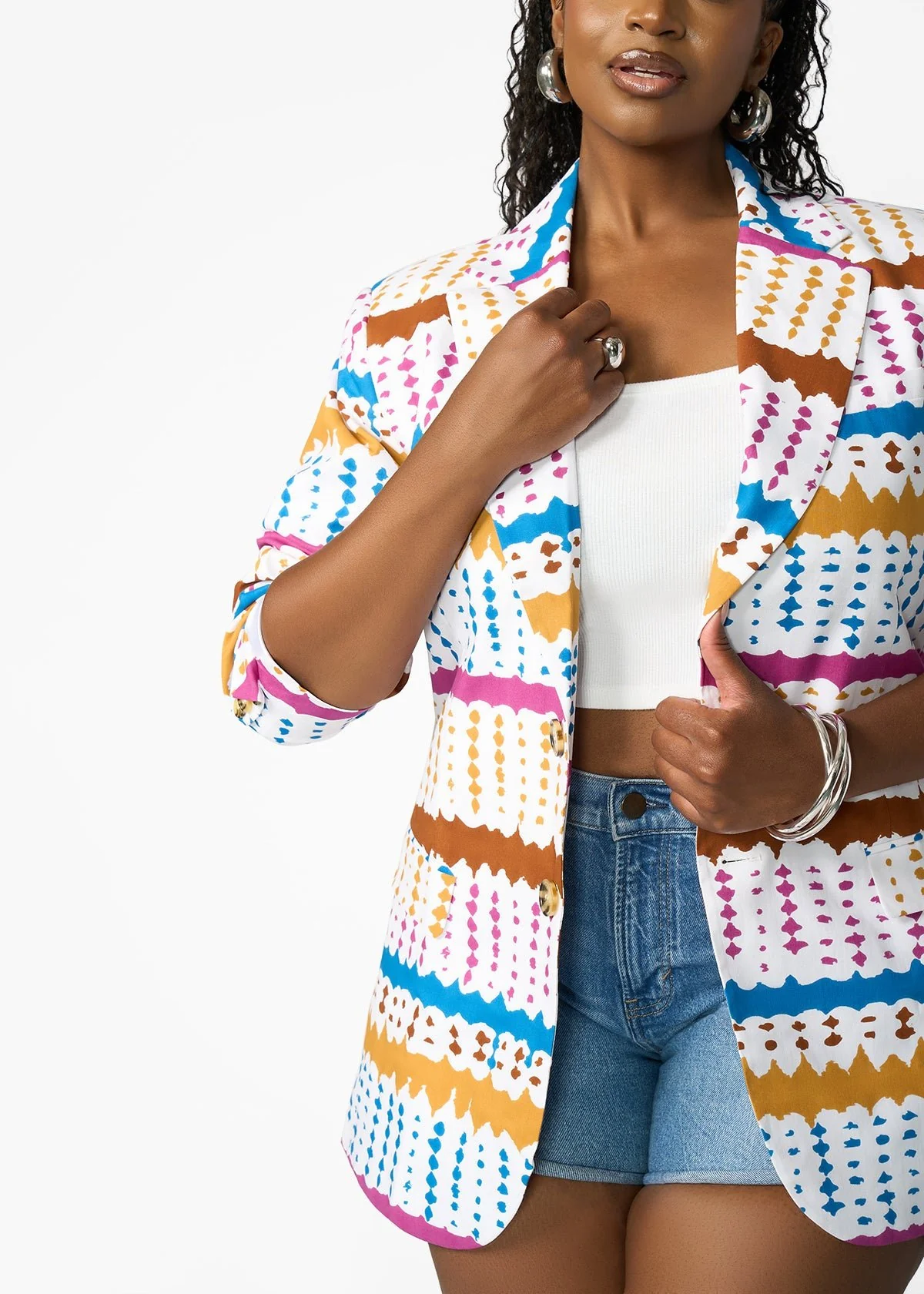 Hami Men's African Print Blazer (White Nautical Adire)- Clearance - Image 3