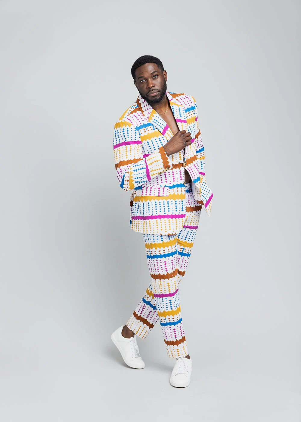 Hami Men's African Print Blazer (White Nautical Adire)- Clearance - Image 5