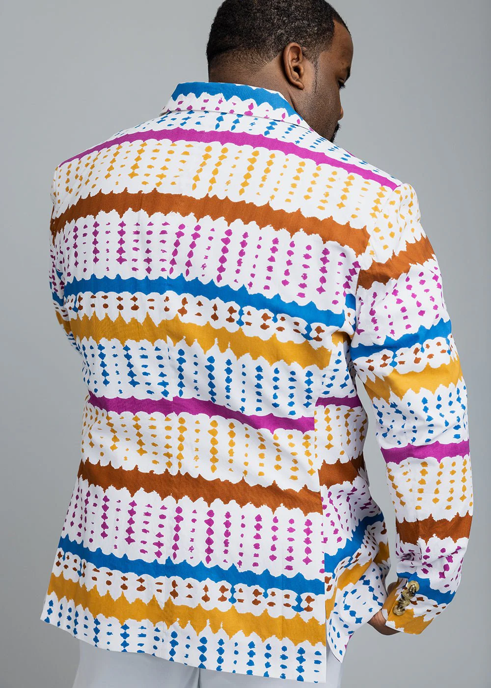 Hami Men's African Print Blazer (White Nautical Adire)- Clearance - Image 8