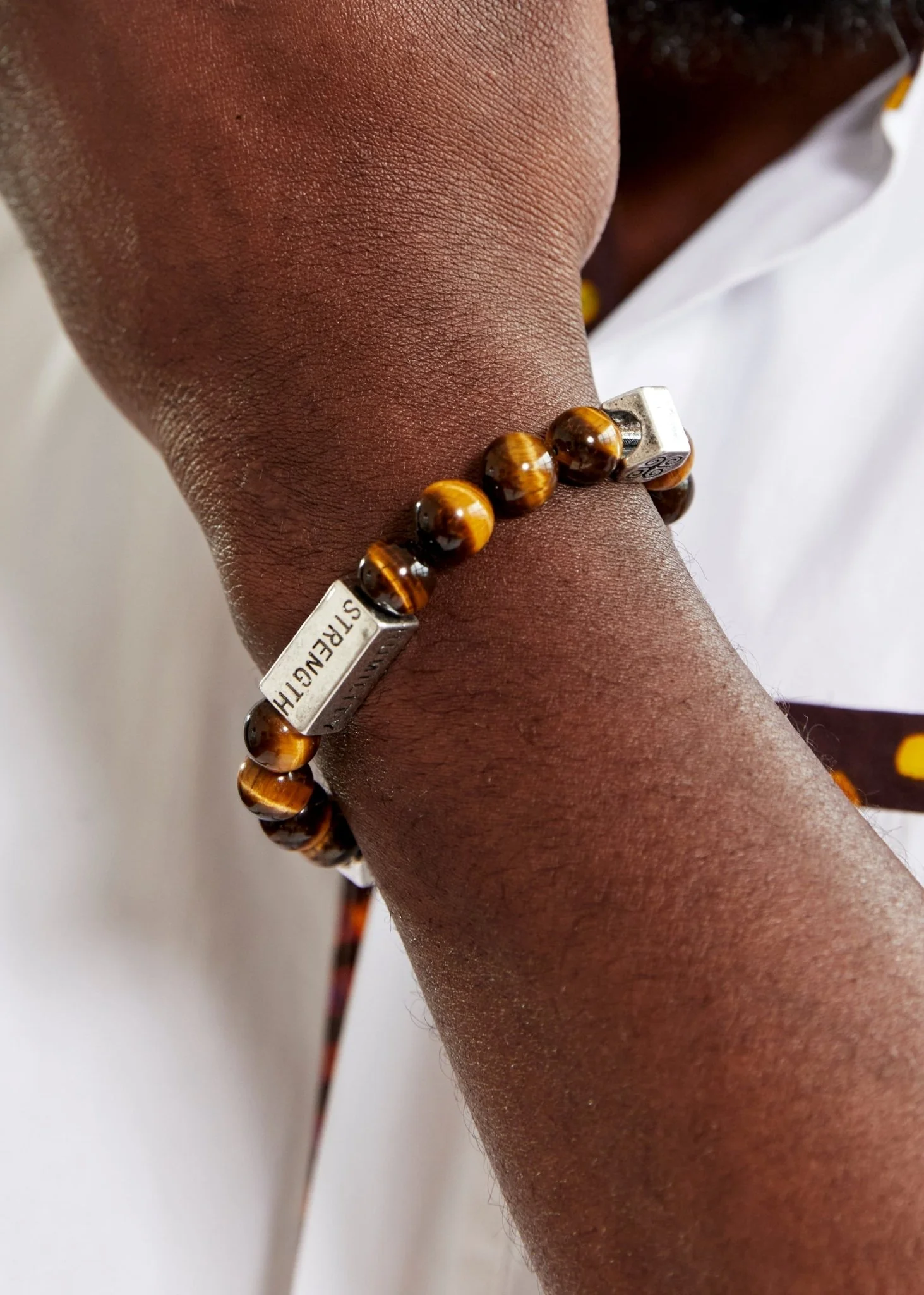 Irele Beaded Humility and Strength Adinkra Symbol Bracelet (Brown) - Image 3