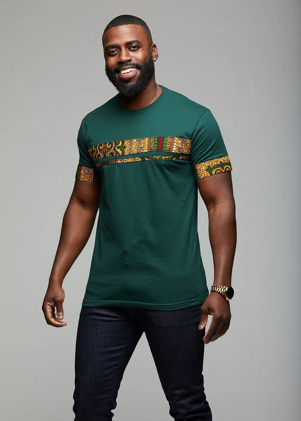 Jaheem African Print Short Sleeve T-shirt (Green Tortoise Back) - Image 3