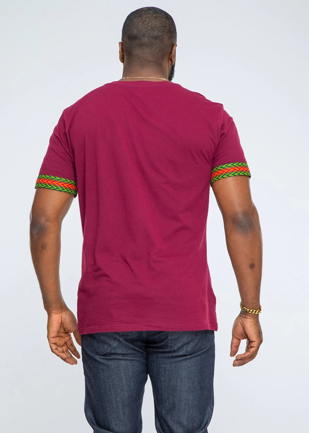 Men's African Print Dashiki T-Shirt (Deep Maroon) - Image 4
