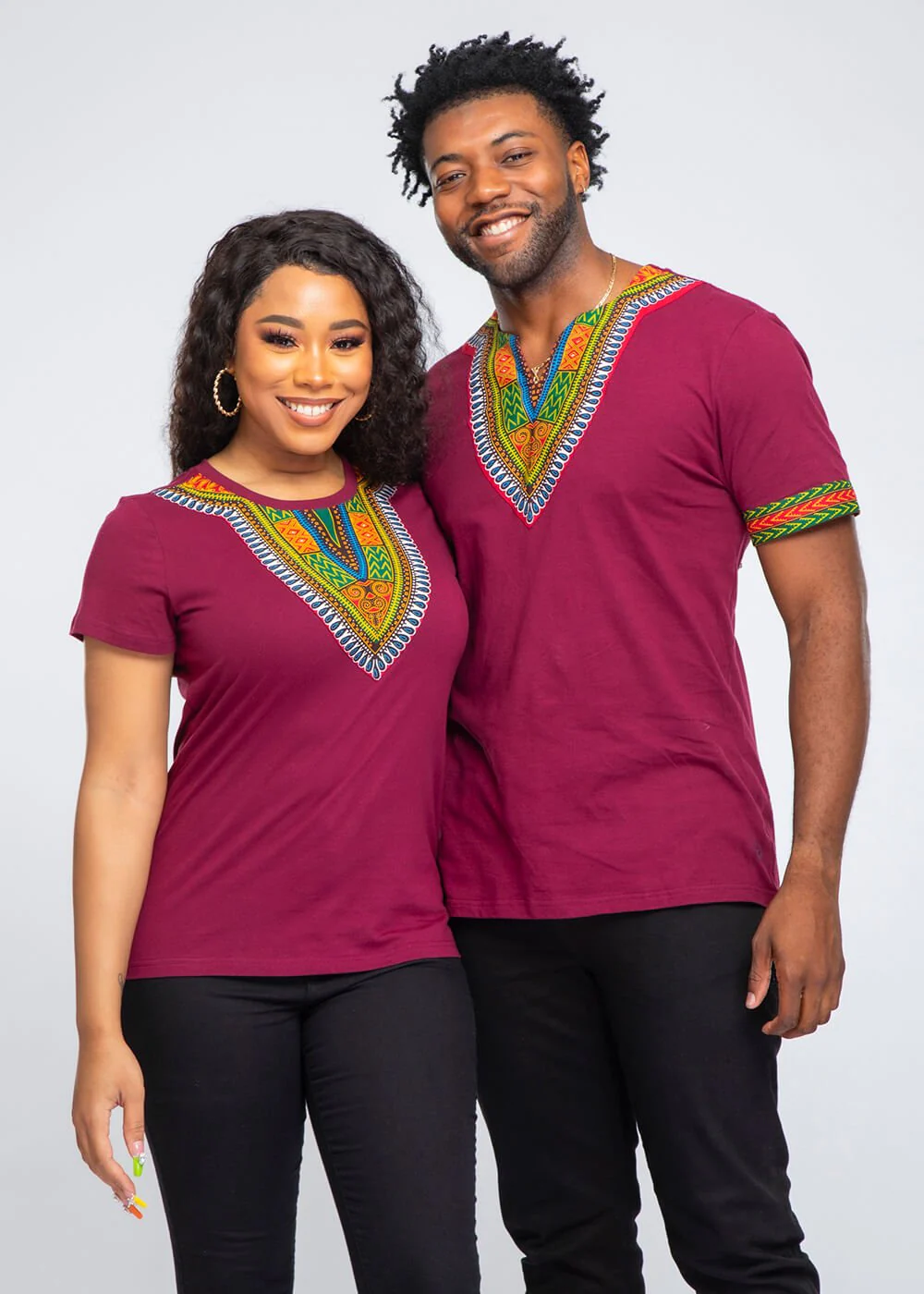 Men's African Print Dashiki T-Shirt (Deep Maroon) - Image 5