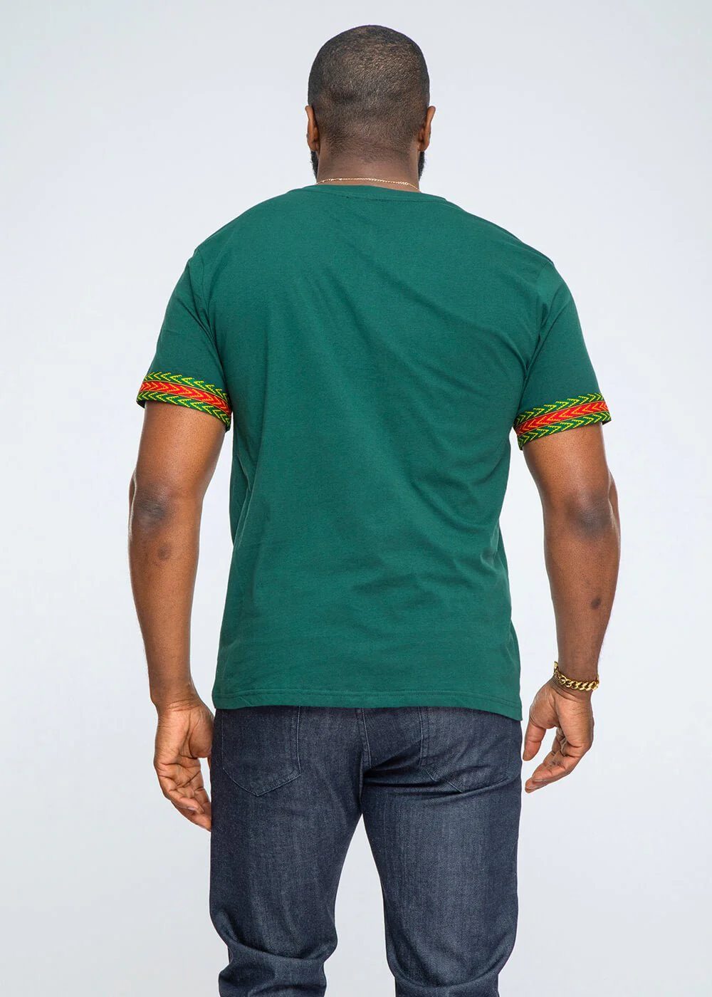 Men's African Print Dashiki T-Shirt (Forest Green/Maroon) - Image 3