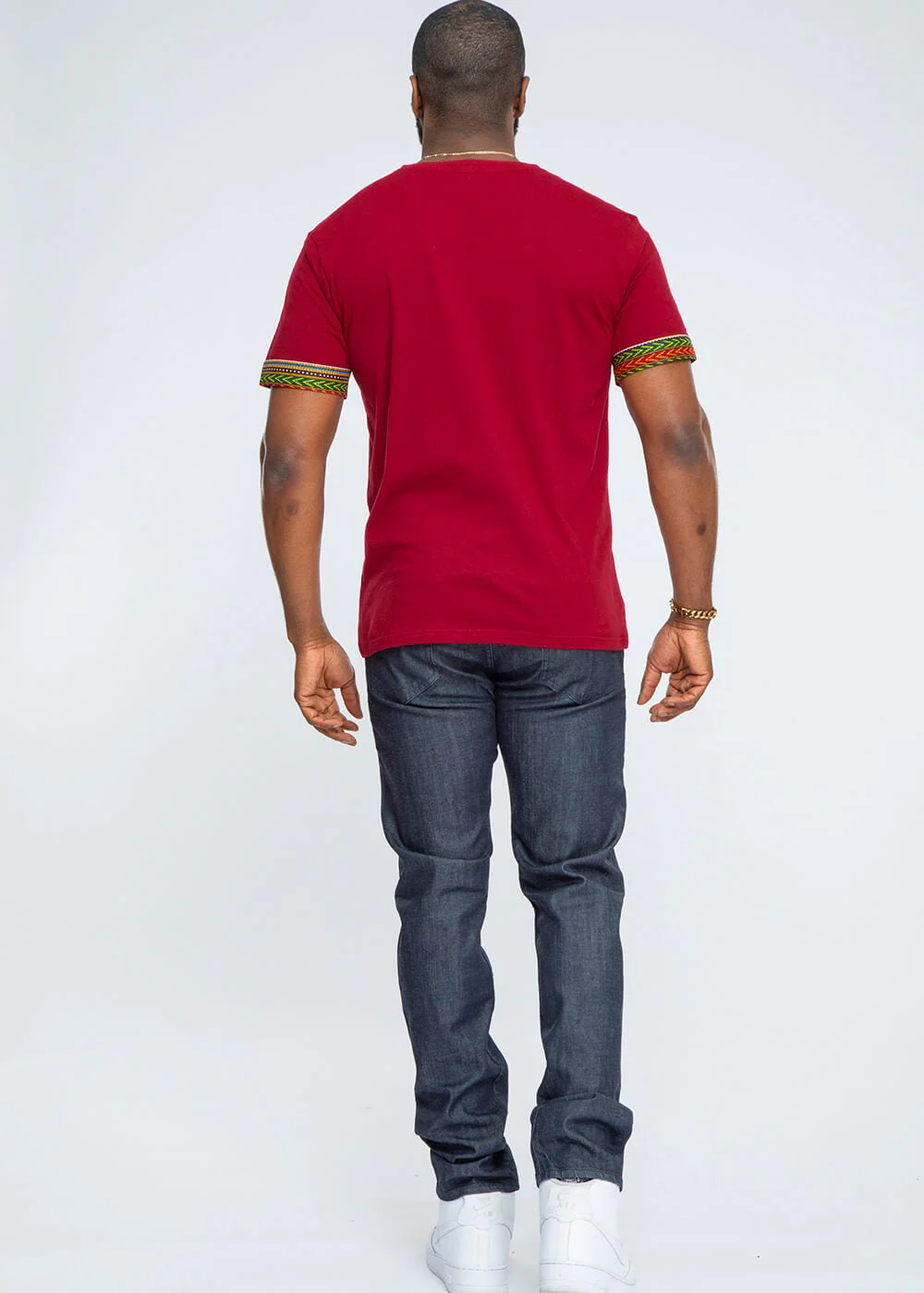 African Print Men's Dashiki T-Shirt (Maroon) - Image 4