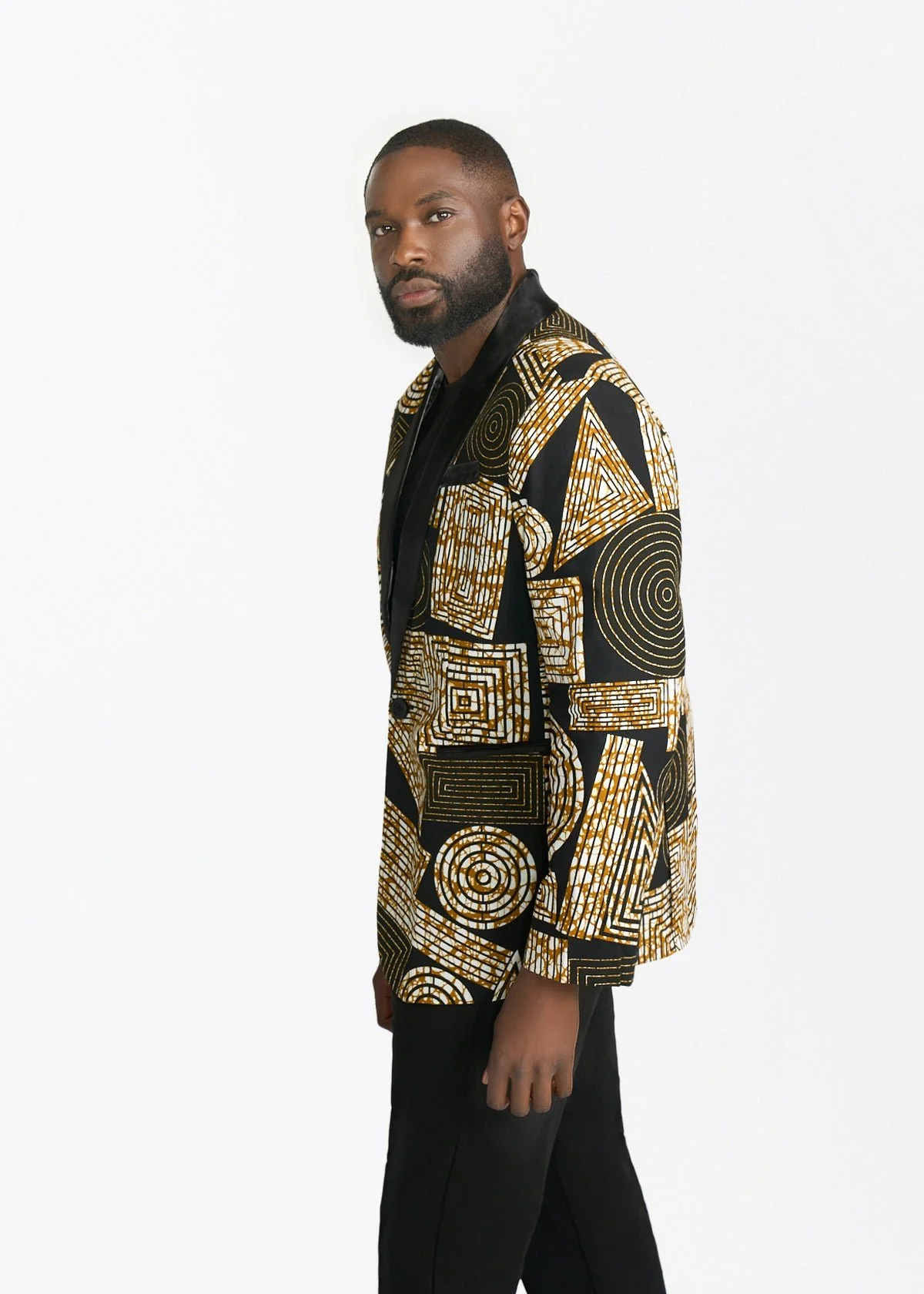 Rammy Men's African Print Blazer (Black Brown Geometric) - Image 4