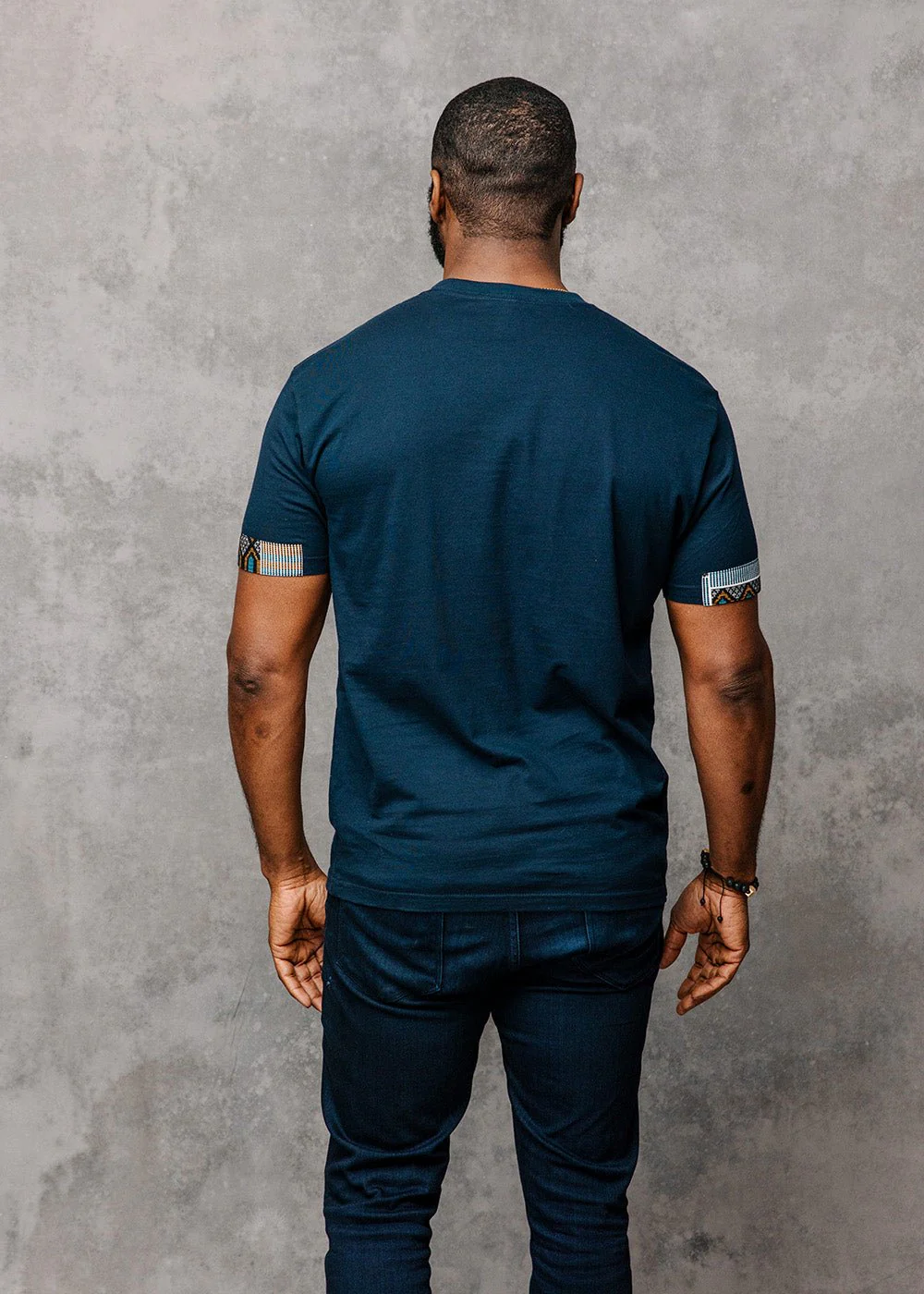 Seun Men's African Print T-Shirt with Pocket (Blue/Tan Navy) - Image 9