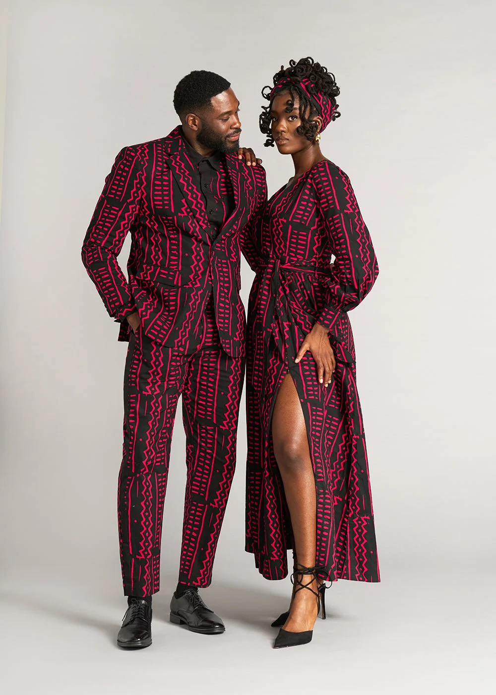 Tendai Men's African Print Trousers (Black Magenta Tribal) - Clearance - Image 6